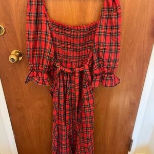 Red Plaid Smocked Dress